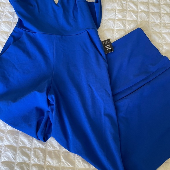 Express Royal Blue Criss Cross back Sleeveless Jumpsuit - Picture 5 of 12